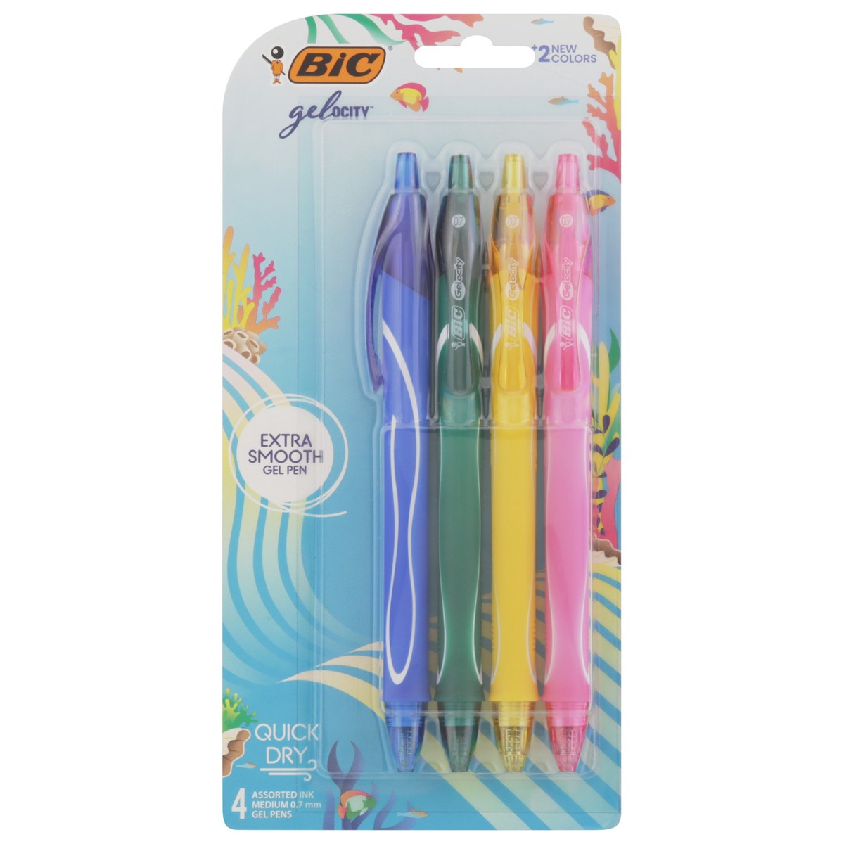 slide 1 of 12, BIC Gelocity Medium (0.7 mm) Assorted Ink Quick Dry Extra Smooth Gel Pens 4 ea, 4 ct