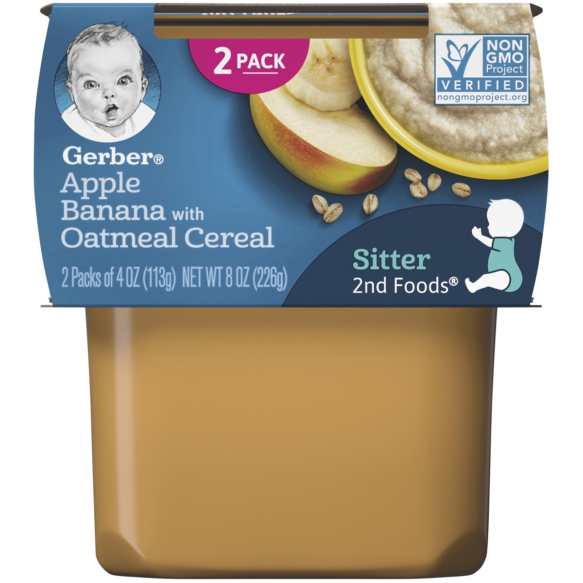 slide 1 of 9, Gerber 2nd Foods Apple Banana with Oatmeal Baby Food, 4 oz. Tubs, 2 Count, 2 ct