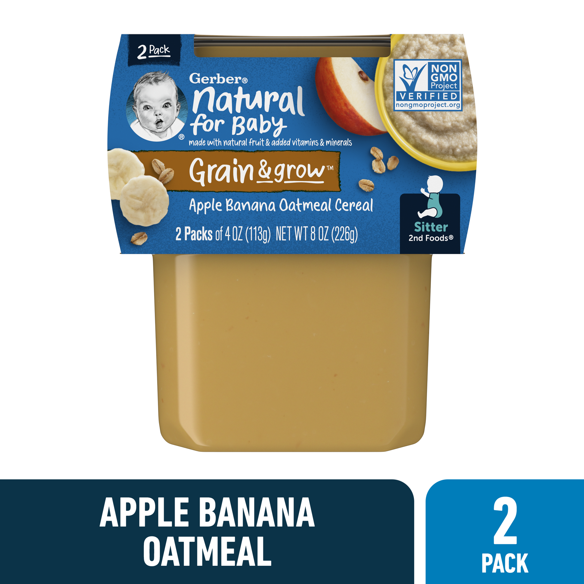 slide 1 of 9, Gerber Stage 2 Baby Food, Apple Banana with Oatmeal, 4 oz Tub (2 Pack), 2 ct