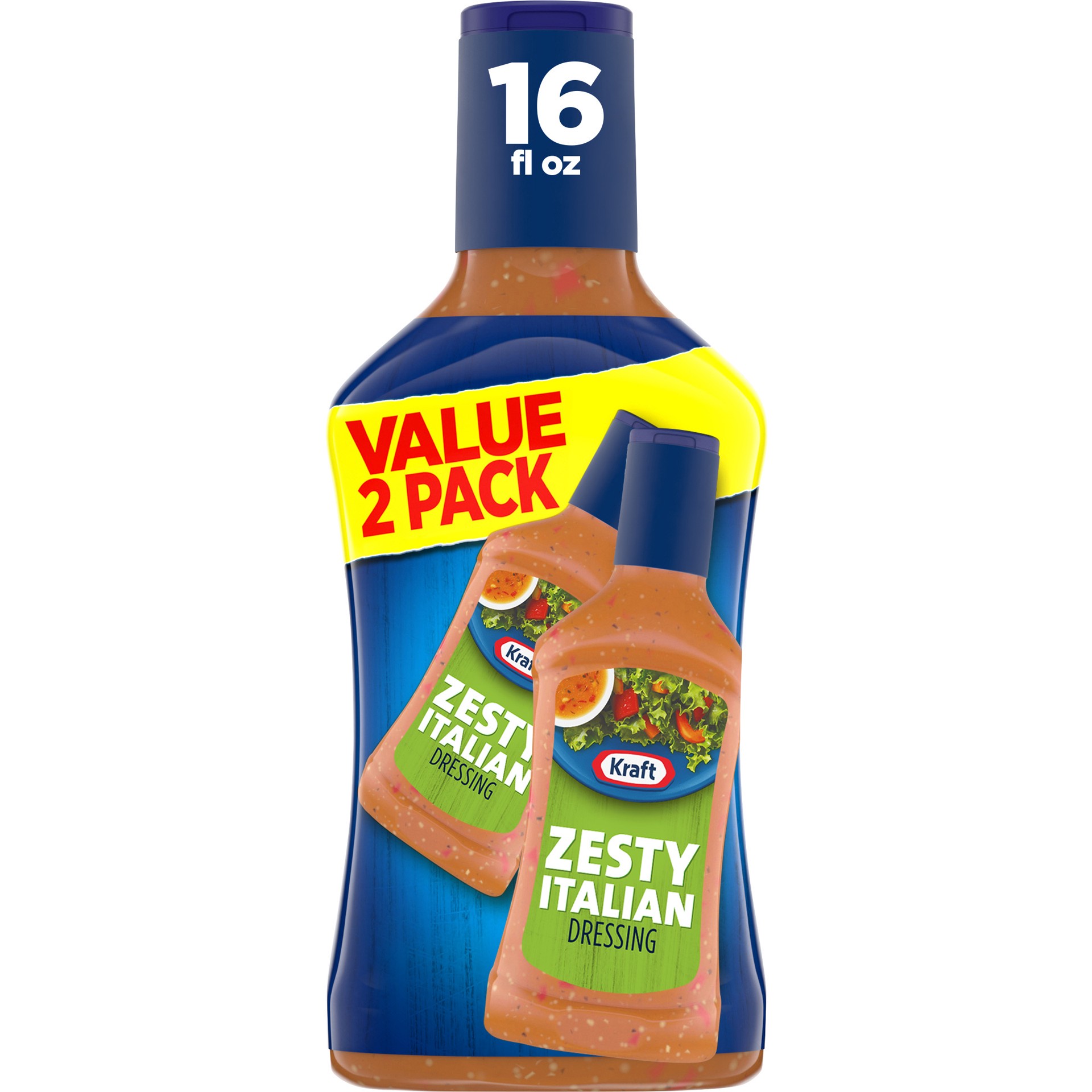 slide 1 of 9, Kraft Zesty Italian Salad Dressing Value Pack, 2 ct Pack, 16 fl oz Bottles, 2 ct