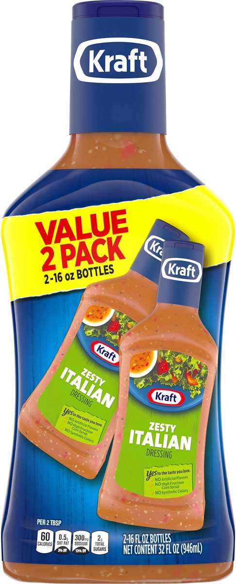 slide 3 of 9, Kraft Zesty Italian Salad Dressing Value Pack, 2 ct Pack, 16 fl oz Bottles, 2 ct