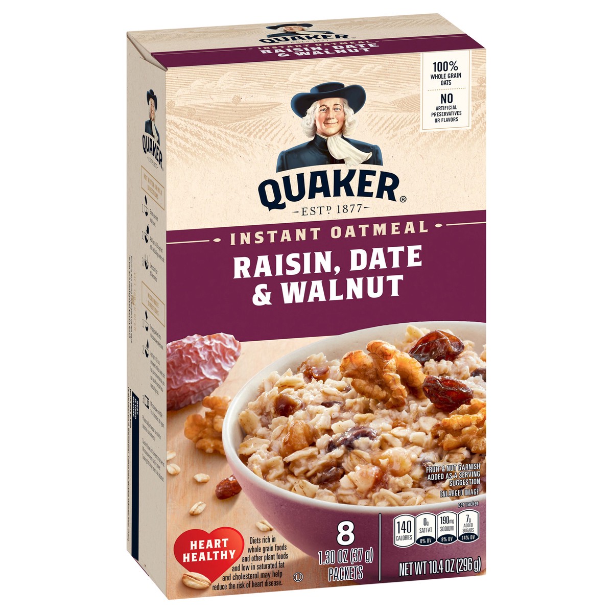slide 6 of 7, Quaker Instant Oatmeal, Raisin, Date & Walnut, 1.3 oz