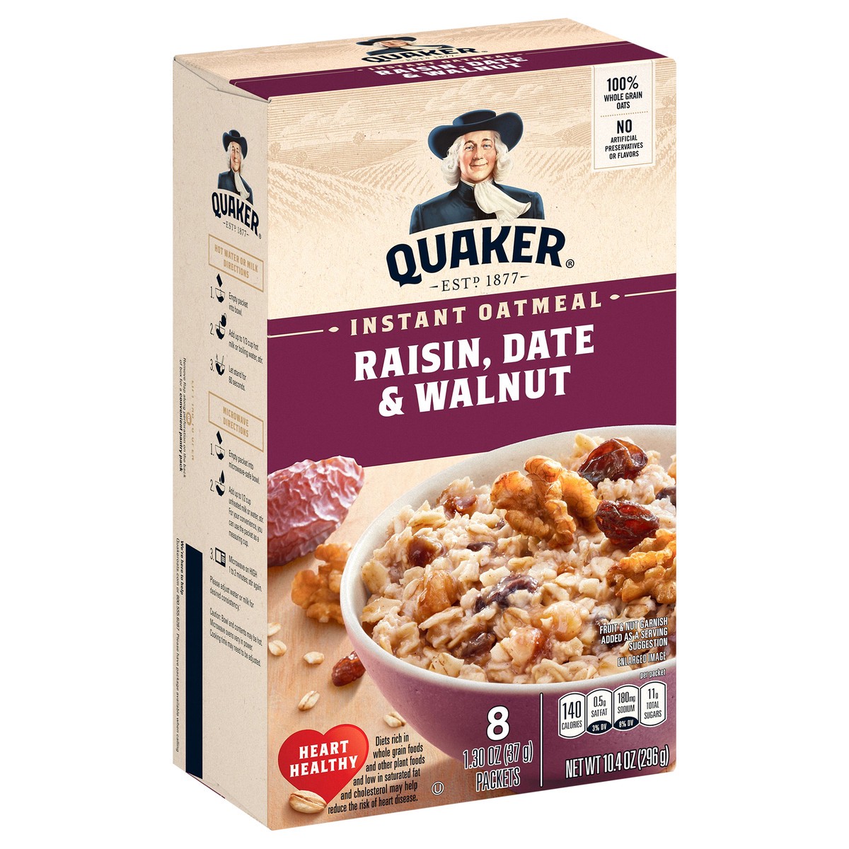 slide 7 of 7, Quaker Instant Oatmeal, Raisin, Date & Walnut, 1.3 oz