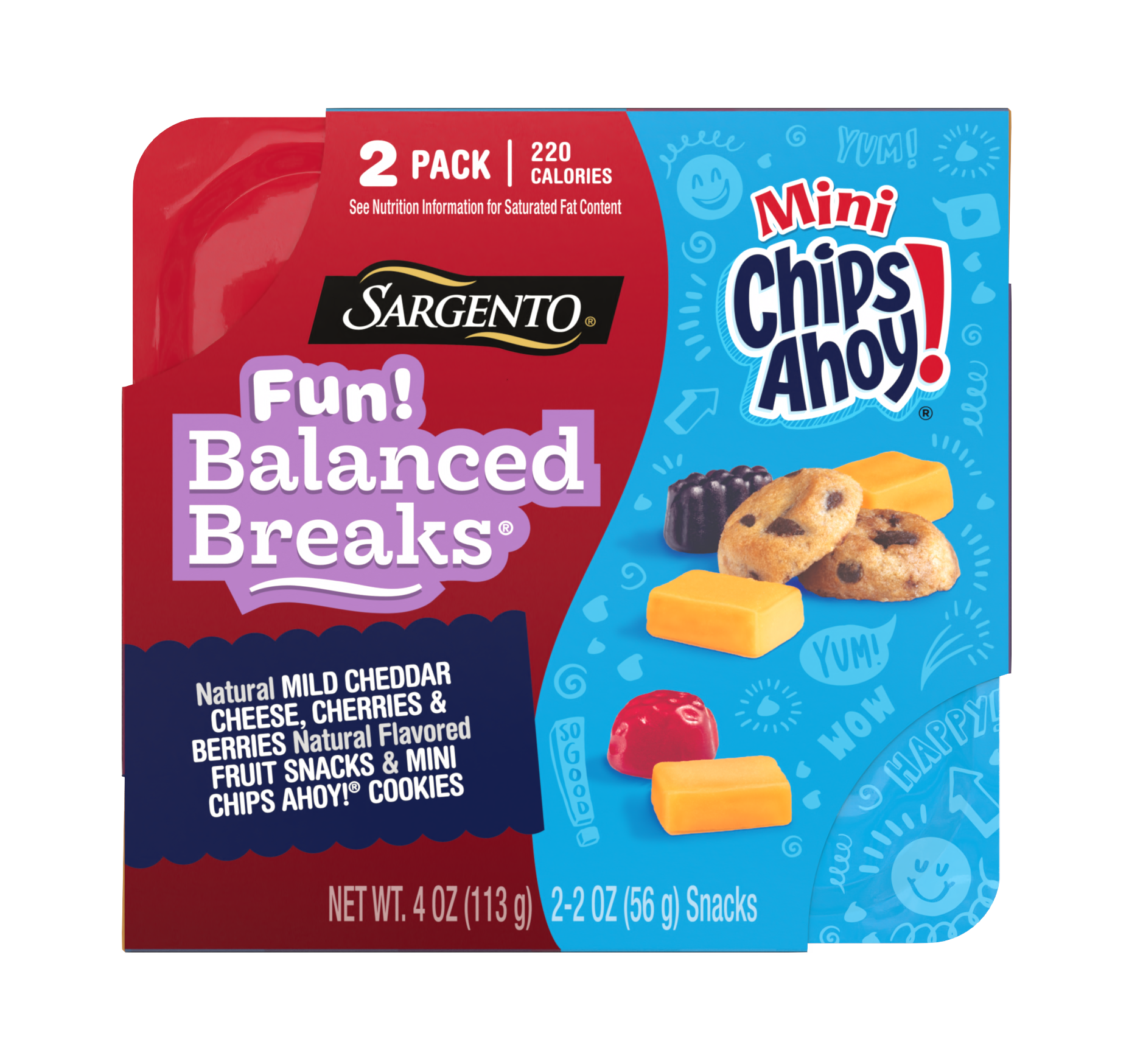 slide 1 of 14, Sargento Fun! Balanced Breaks Natural Mild Cheddar Cheese, Cherries & Berries Natural Flavored Fruit Snacks & Mini CHIPS AHOY! Cookies, 2-Pack, 2 ct