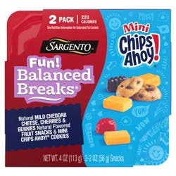 Sargento Fun! Balanced Breaks Natural Mild Cheddar Cheese, Cherries & Berries Natural Flavored Fruit Snacks & Mini CHIPS AHOY! Cookies, 2-Pack