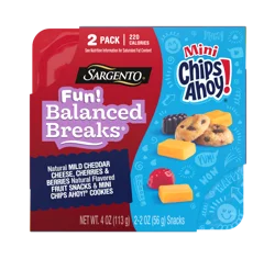 Sargento Fun! Balanced Breaks Natural Mild Cheddar Cheese, Cherries & Berries Natural Flavored Fruit Snacks & Mini CHIPS AHOY! Cookies, 2-Pack