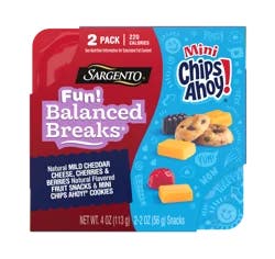 Sargento Fun! Balanced Breaks Natural Mild Cheddar Cheese, Cherries & Berries Natural Flavored Fruit Snacks & Mini CHIPS AHOY! Cookies, 2-Pack