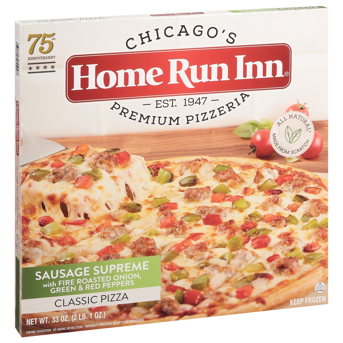 slide 2 of 9, Home Run Inn Classic Sausage Supreme Pizza with Fire Roasted Onion, Green & Red Peppers 33 oz, 33 oz