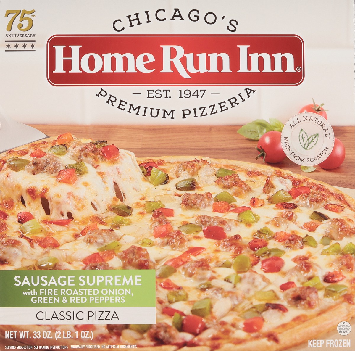 slide 5 of 9, Home Run Inn Classic Sausage Supreme Pizza with Fire Roasted Onion, Green & Red Peppers 33 oz, 33 oz