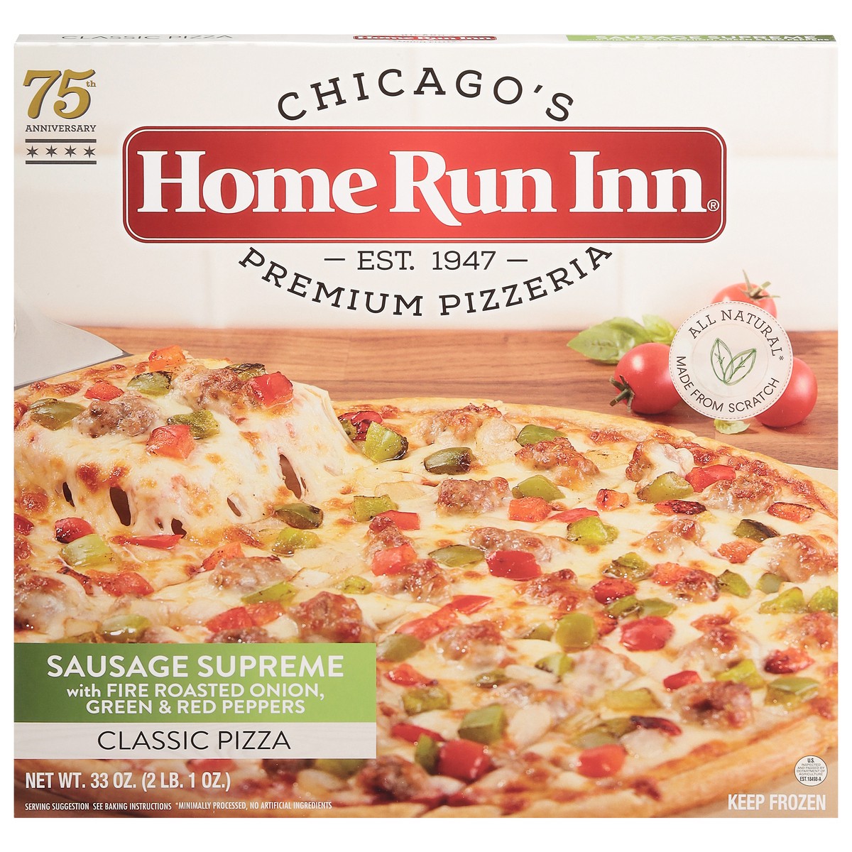 slide 1 of 9, Home Run Inn Classic Sausage Supreme Pizza with Fire Roasted Onion, Green & Red Peppers 33 oz, 33 oz