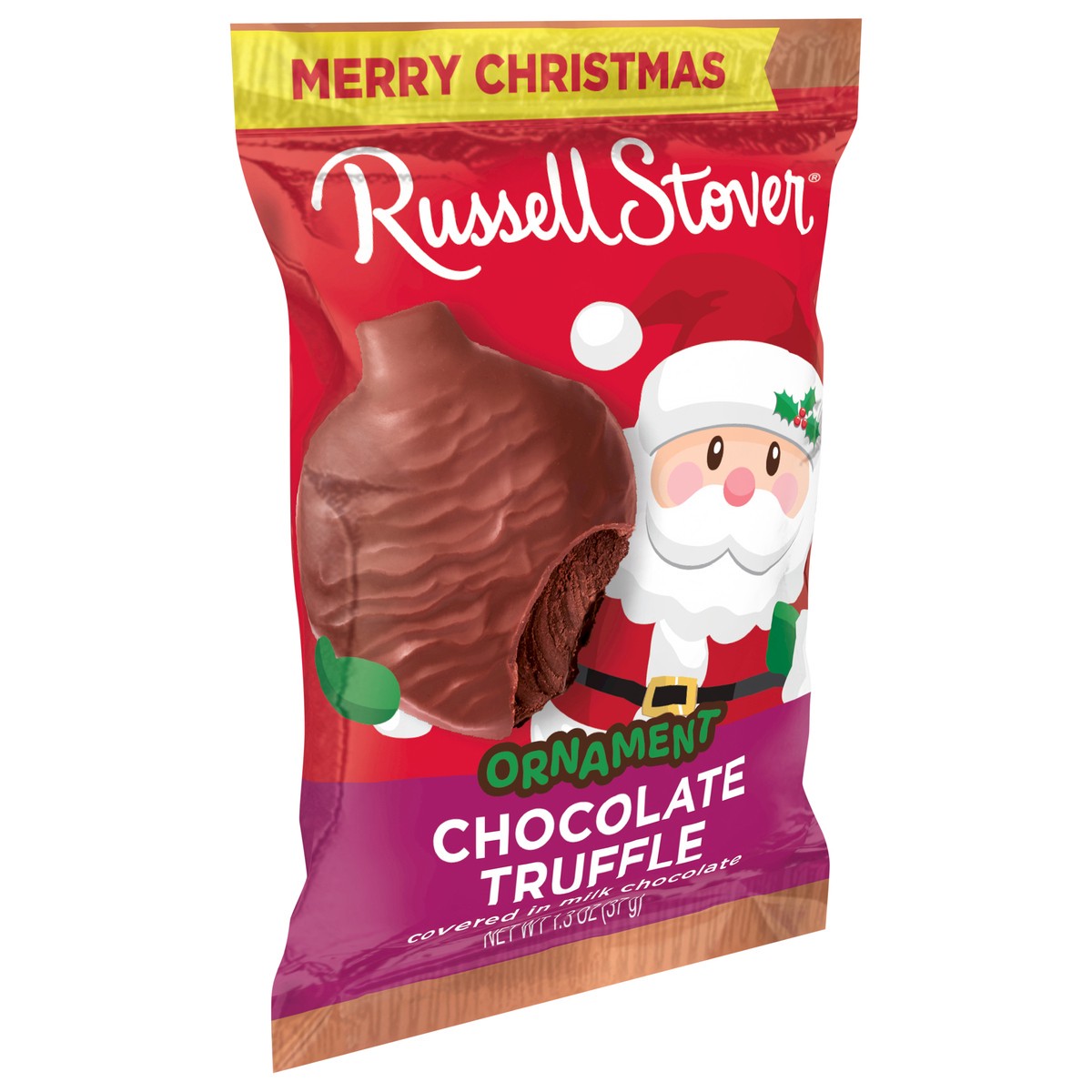 slide 3 of 3, RUSSELL STOVER Christmas Chocolate Truffle in Milk Chocolate Candy Ornament, 1.3 oz., 1.3 oz