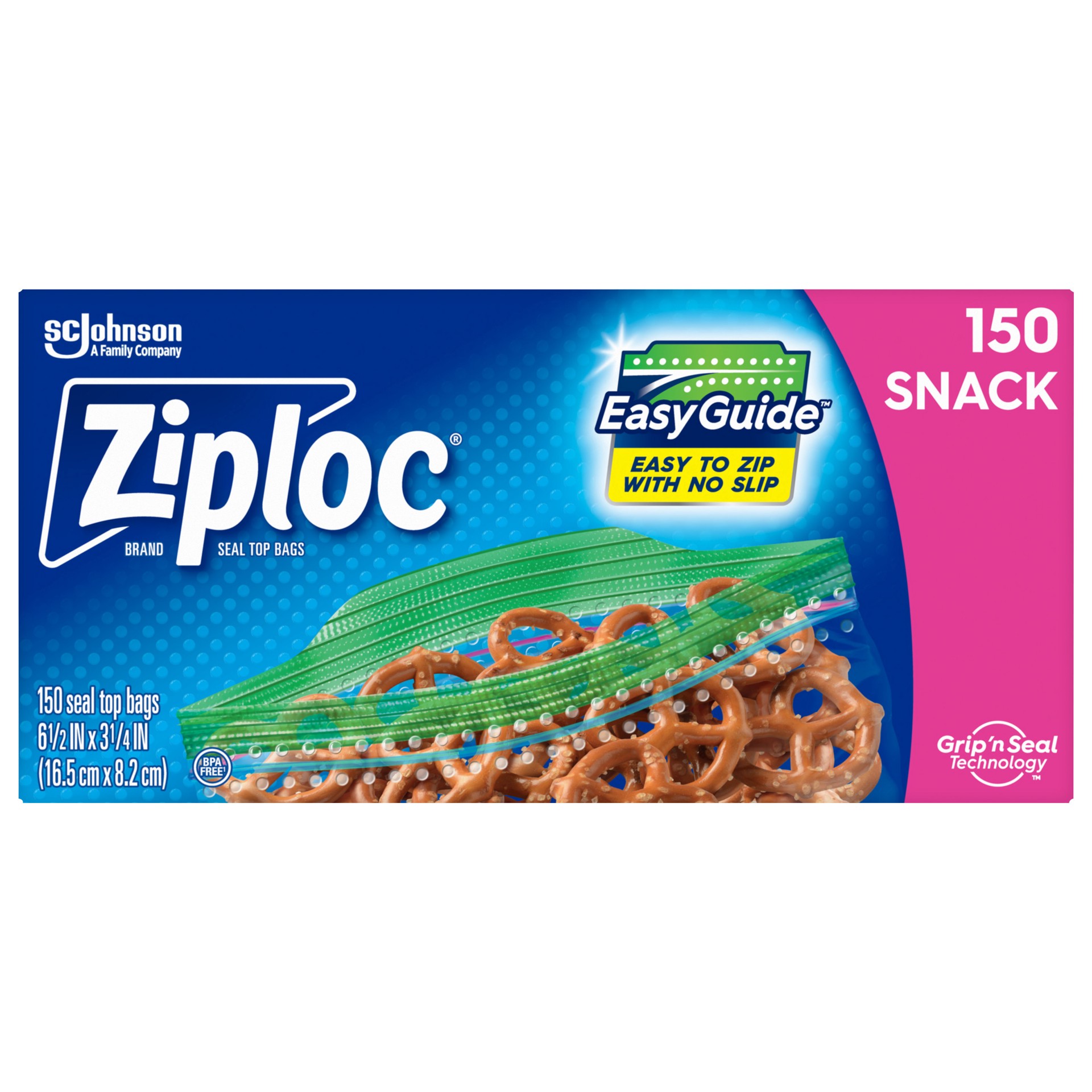 slide 1 of 66, Ziploc Brand Snack Bags with EasyGuide™ Texture, Grip ’n Seal Technology™, 150 count, 150 ct