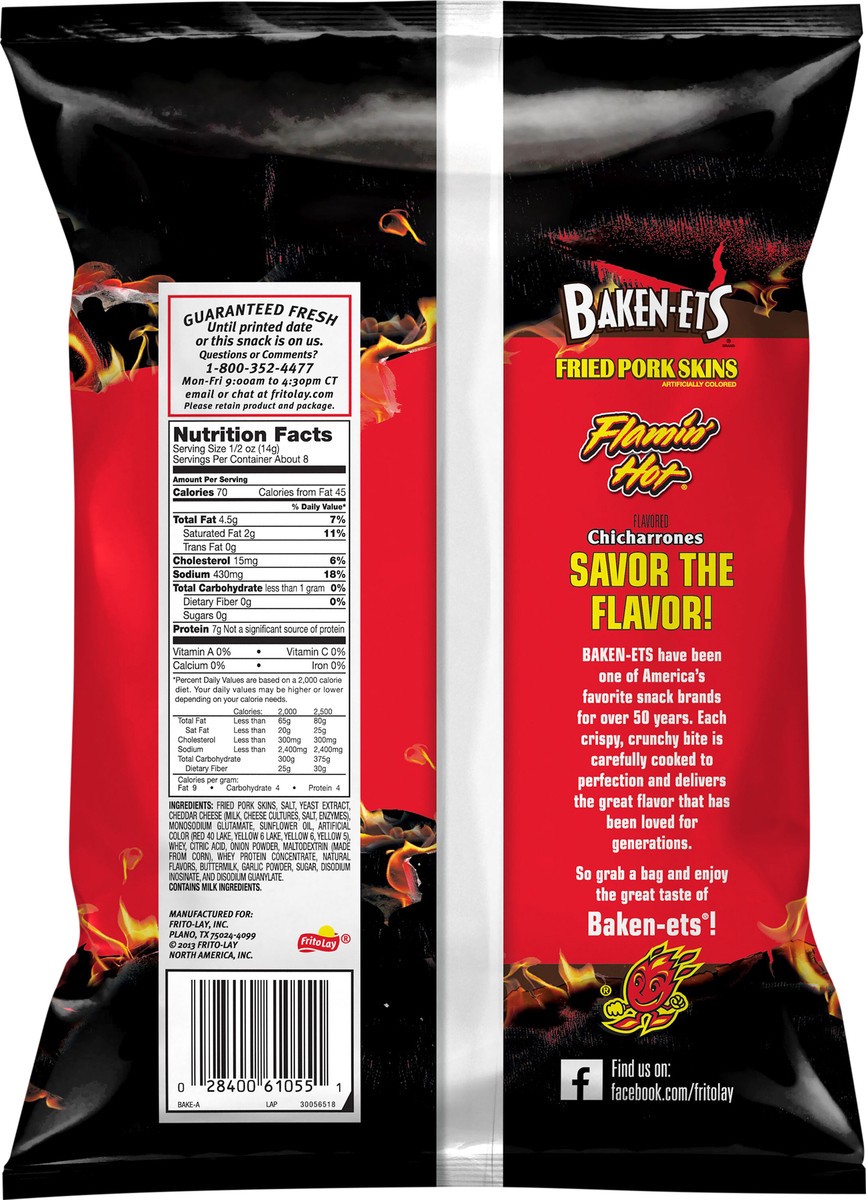 slide 6 of 7, Baken-ets Chicharrones Flavored Fried Pork Skins Flamin' Hot 4 Oz, 4 oz