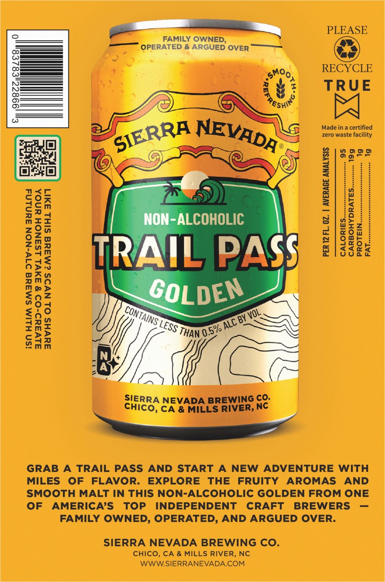 slide 5 of 12, Sierra Nevada Trail Pass Non-Alcoholic Golden Craft Beer 6 Pack (12oz Cans), 72 oz