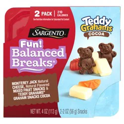 Sargento Fun! Balanced Breaks Natural Monterey Jack Cheese, Natural Flavored Mixed Fruit Snacks & Teddy Grahams Graham Snacks Cocoa Snack Kit, 2 oz