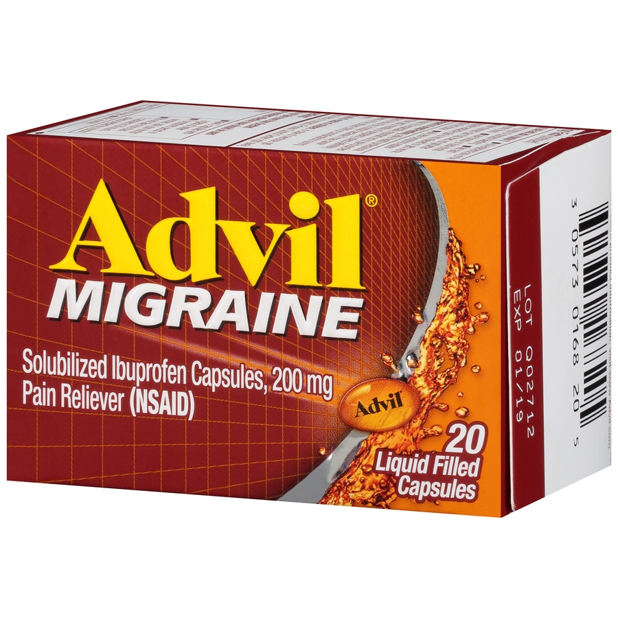 slide 4 of 7, Advil Migraine Pain Reliever Liquid Filled Capsules, 20 ct