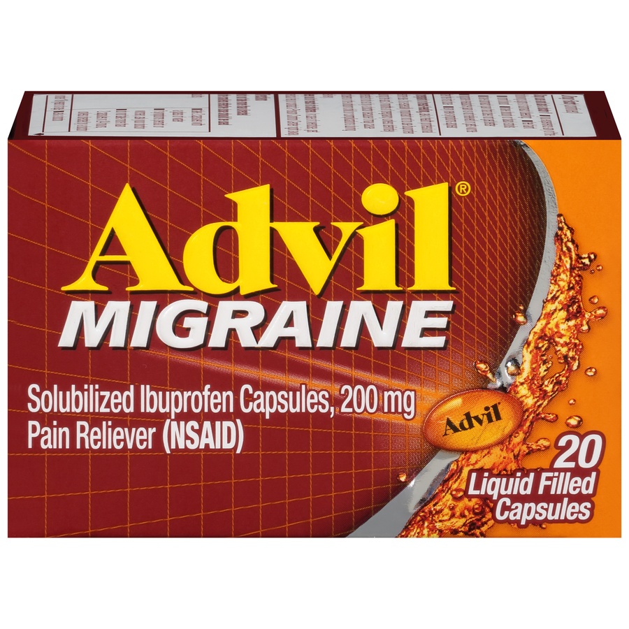 slide 1 of 7, Advil Migraine Pain Reliever Liquid Filled Capsules, 20 ct