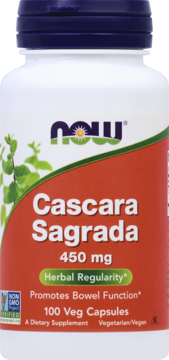 slide 2 of 7, NOW Cascara Sagrada 450 mg - 100 Veg Capsules, 100 ct