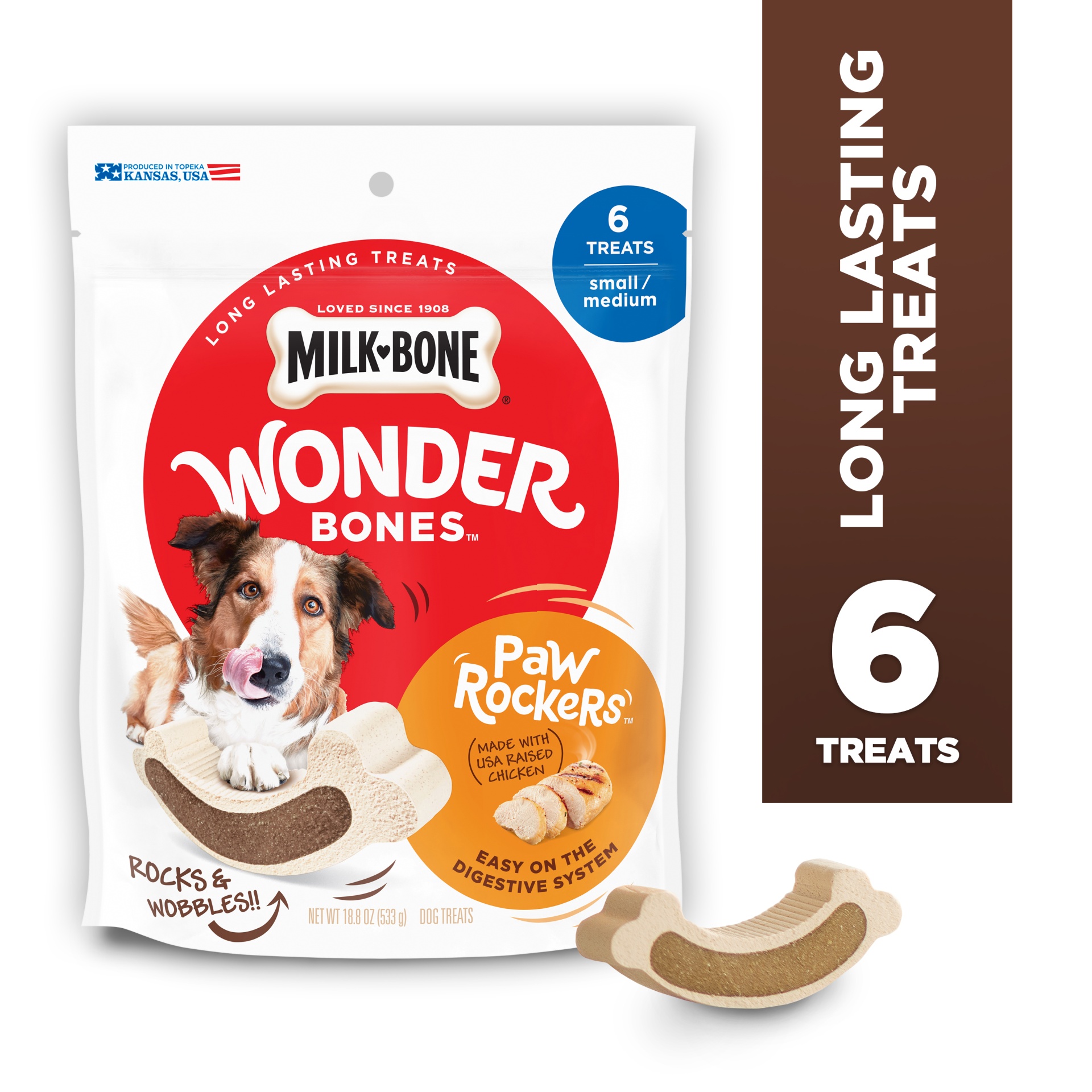 slide 1 of 3, Milk-Bone Wonder Bones Paw Rockers with Real Chicken Small/Medium, 18.8 oz