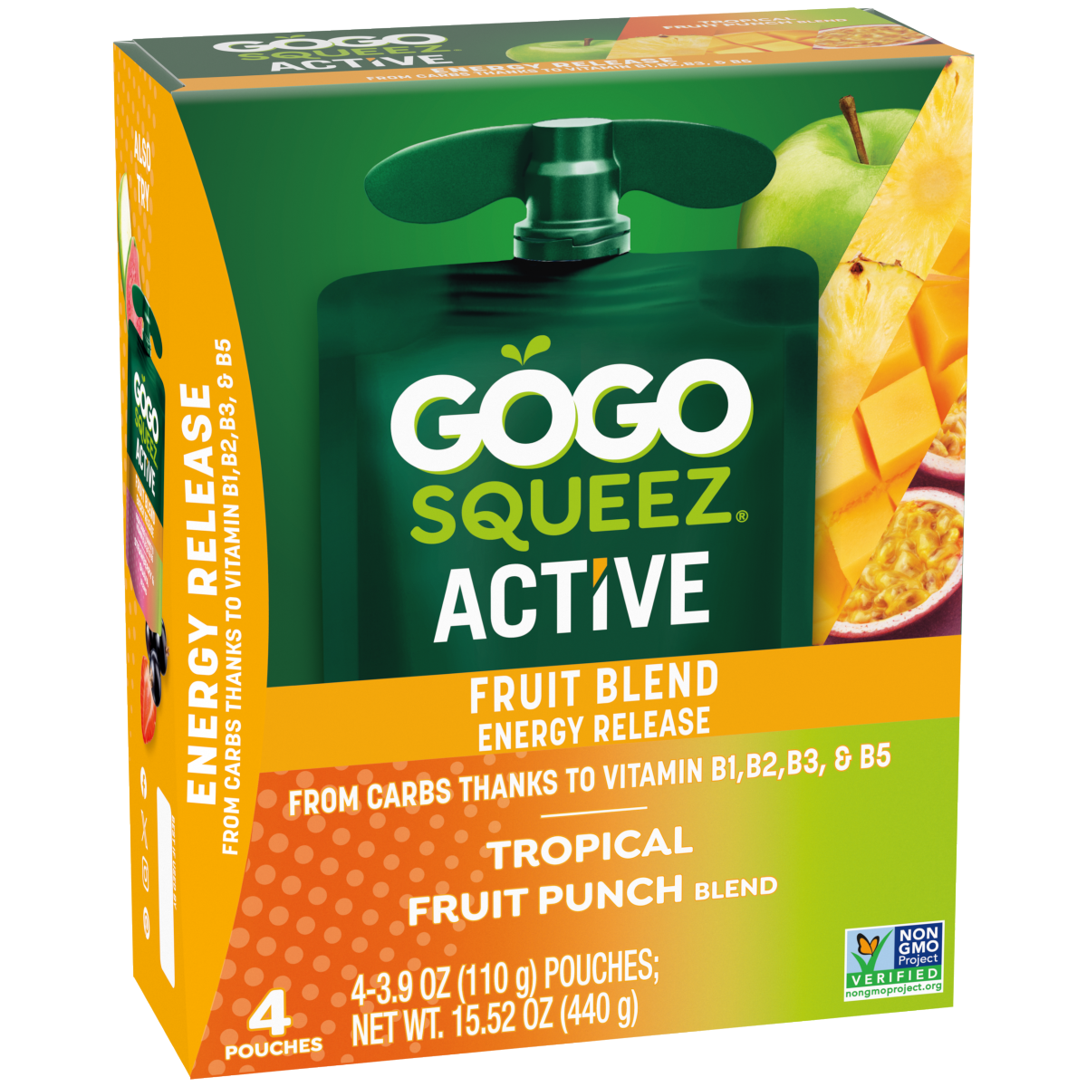 slide 2 of 2, GoGo squeeZ Active Fruit Blend Energy Release, Tropical Fruit Punch - 3.9oz/4ct, 3.9 oz, 4 ct