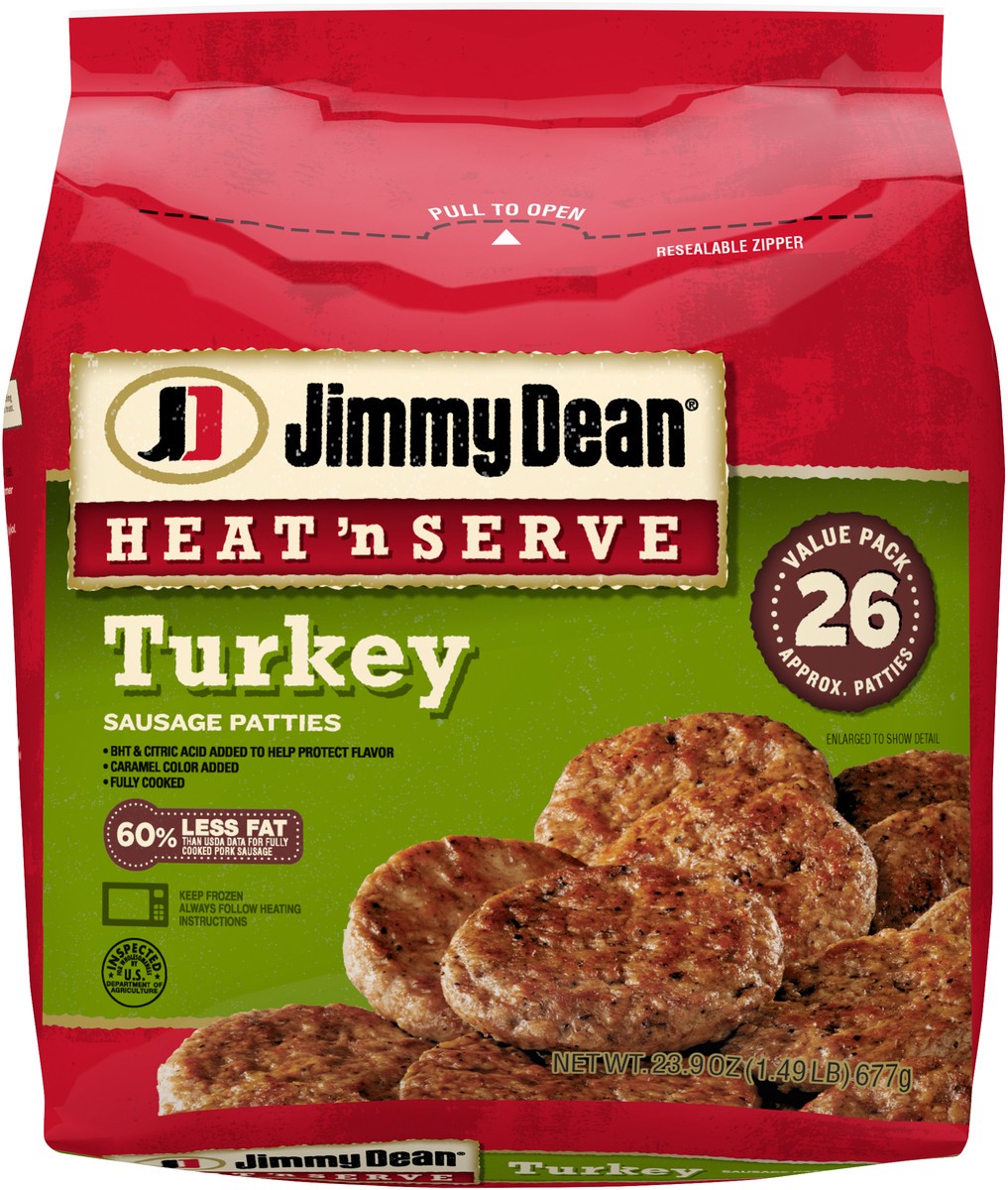 slide 5 of 5, Jimmy Dean Heat 'N Serve Breakfast Turkey Sausage Patties, 26 Count, 23.9 oz