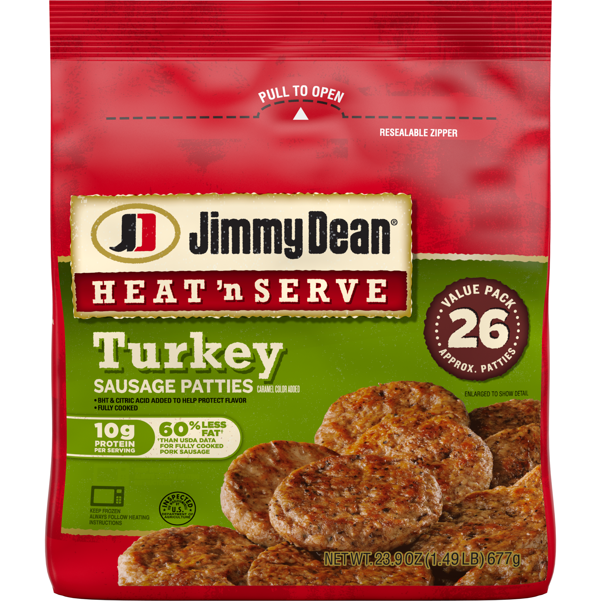 slide 1 of 5, Jimmy Dean Heat 'N Serve Breakfast Turkey Sausage Patties, 26 Count, 23.9 oz