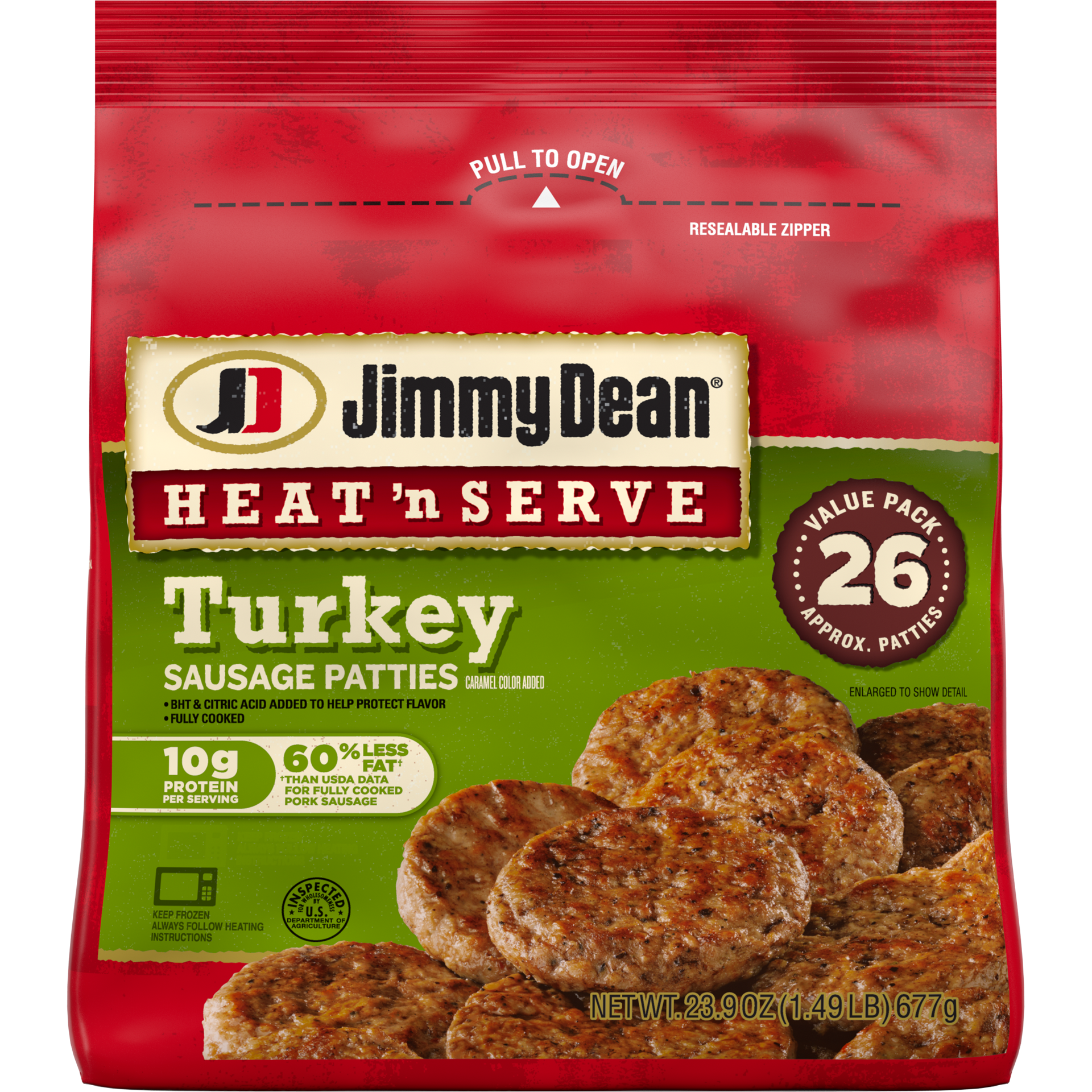 slide 1 of 5, Jimmy Dean Heat 'N Serve Breakfast Turkey Sausage Patties, 26 Count, 23.9 oz