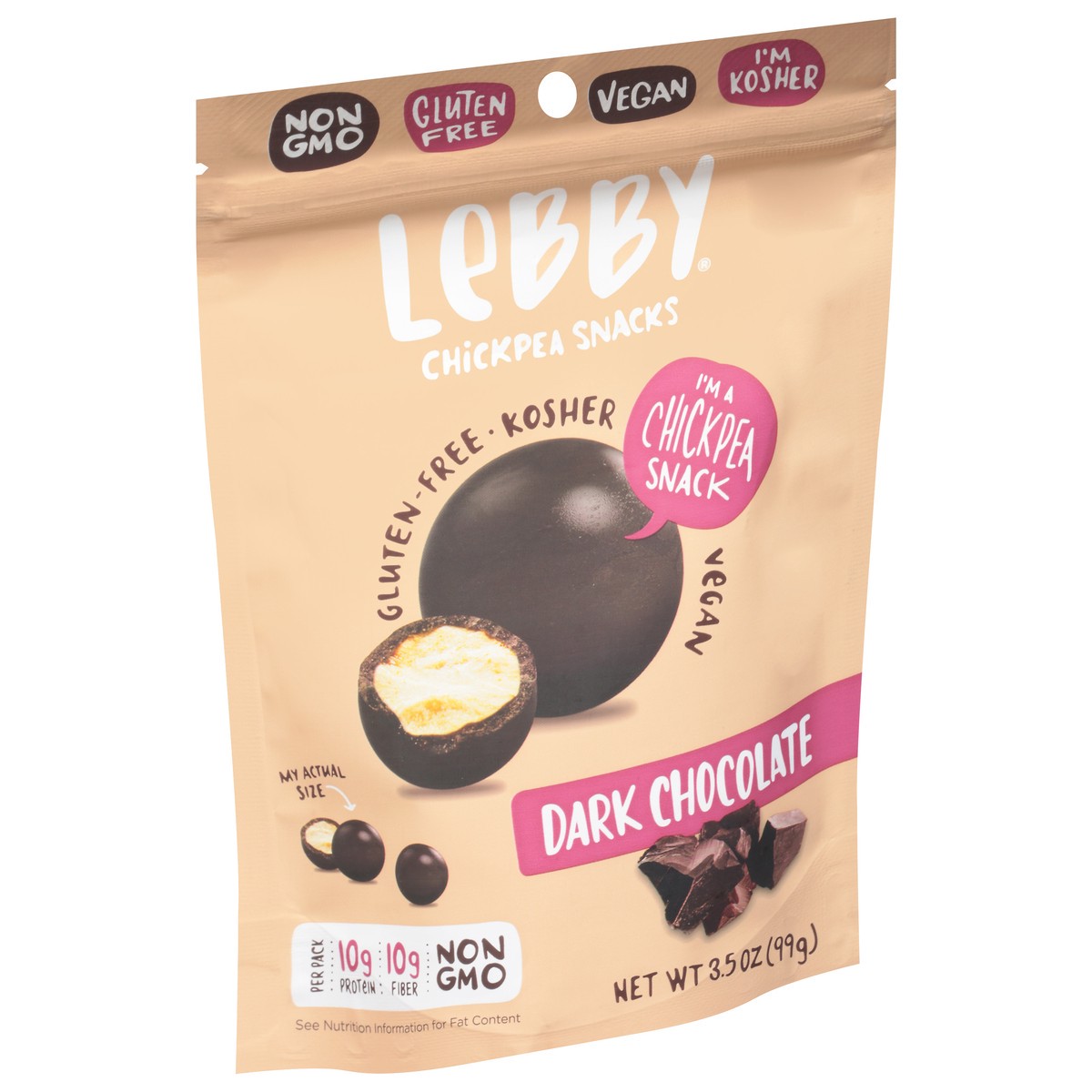 slide 2 of 9, Lebby Dark Chocolate Chickpea Snacks 3.5 oz, 3.5 oz