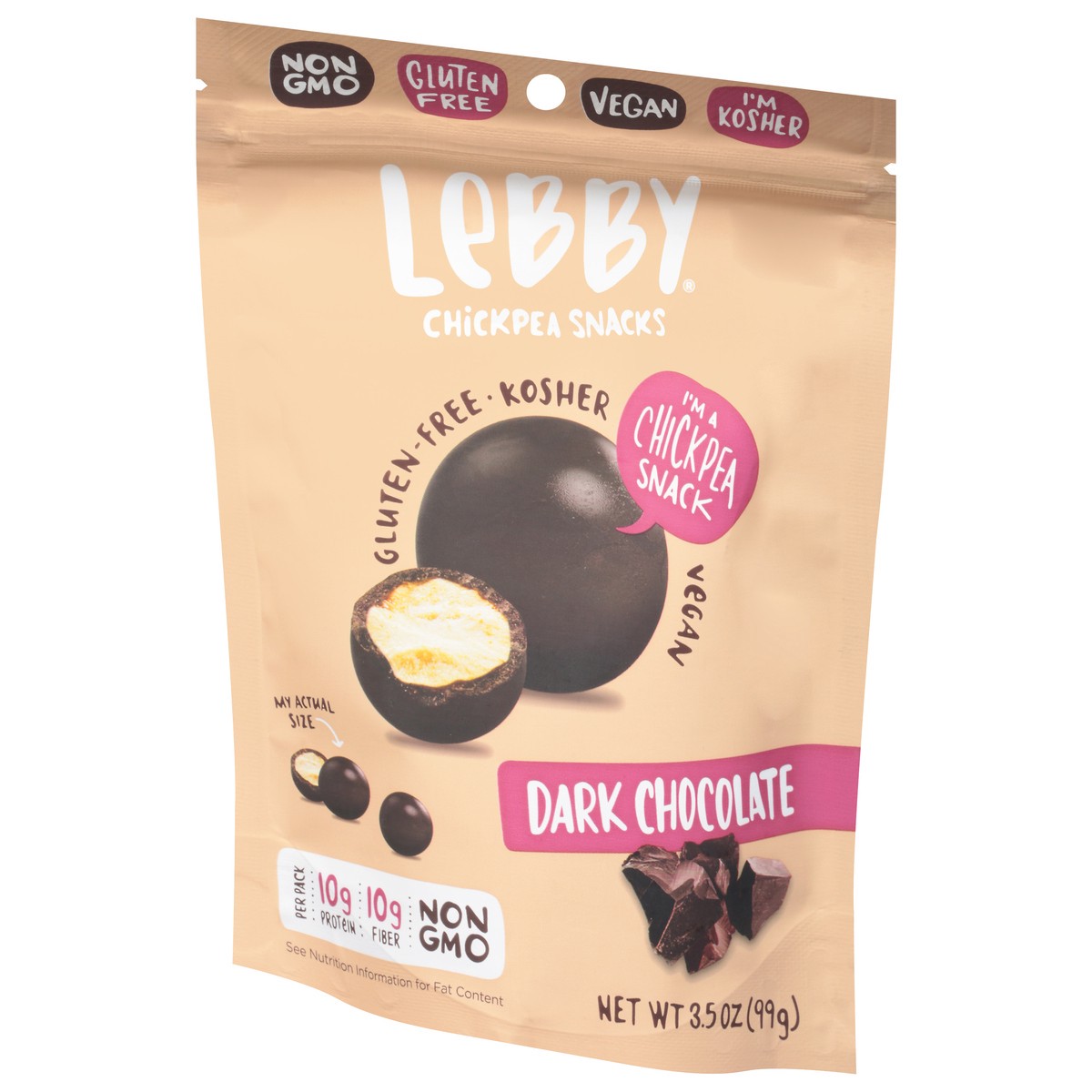 slide 3 of 9, Lebby Dark Chocolate Chickpea Snacks 3.5 oz, 3.5 oz