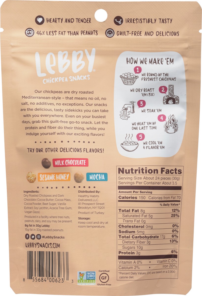 slide 5 of 9, Lebby Dark Chocolate Chickpea Snacks 3.5 oz, 3.5 oz