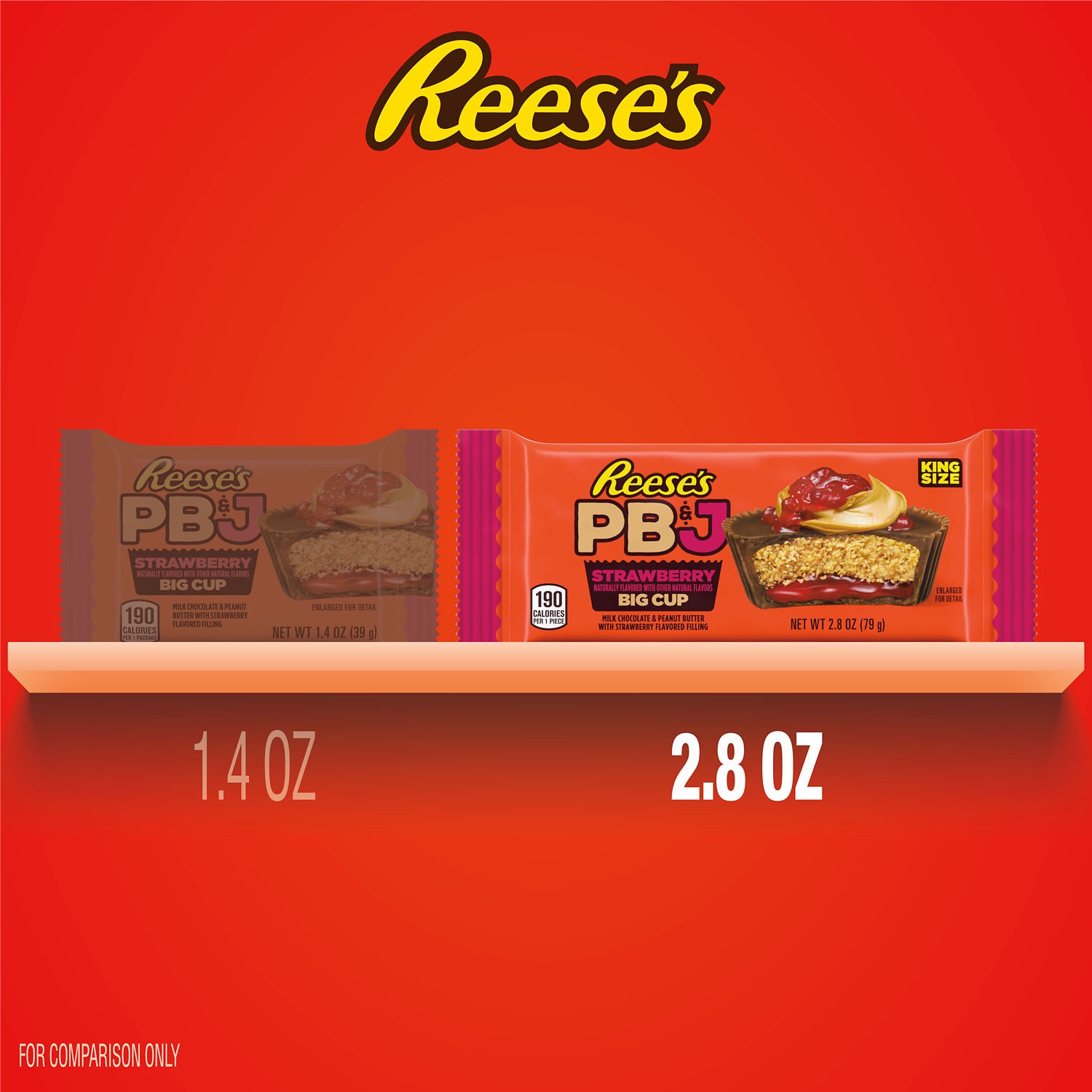 slide 4 of 9, Reese's Big Cup PB&J Strawberry Milk Chocolate King Size Peanut Butter Cups, Candy Pack, 2.8 oz, 2.8 oz