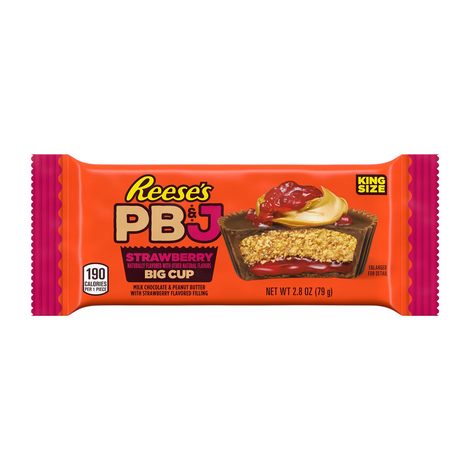 slide 1 of 9, Reese's Big Cup PB&J Strawberry Milk Chocolate King Size Peanut Butter Cups, Candy Pack, 2.8 oz, 2.8 oz