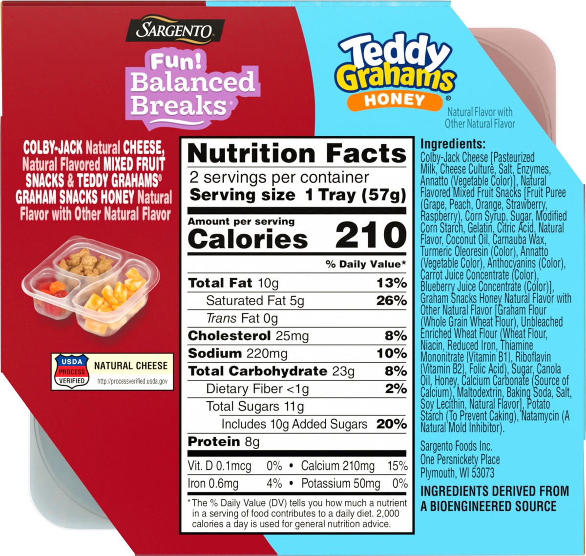 slide 5 of 9, Sargento NEW! Sargento Fun! Balanced Breaks Colby-Jack Natural Cheese, Natural Flavored Mixed Fruit Snacks & Teddy Grahams Graham Snacks Honey Natural Flavor with Other Natural Flavor, 2 pack, 2 ct