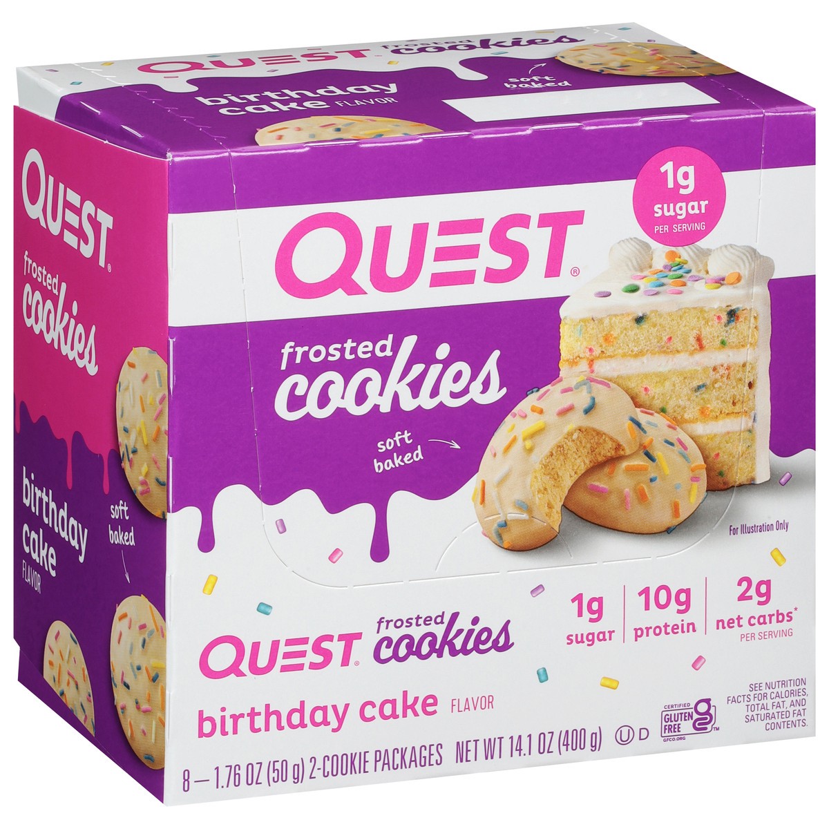slide 7 of 9, Quest Cookies, Frosted, Birthday Cake Flavor, 14.1 oz