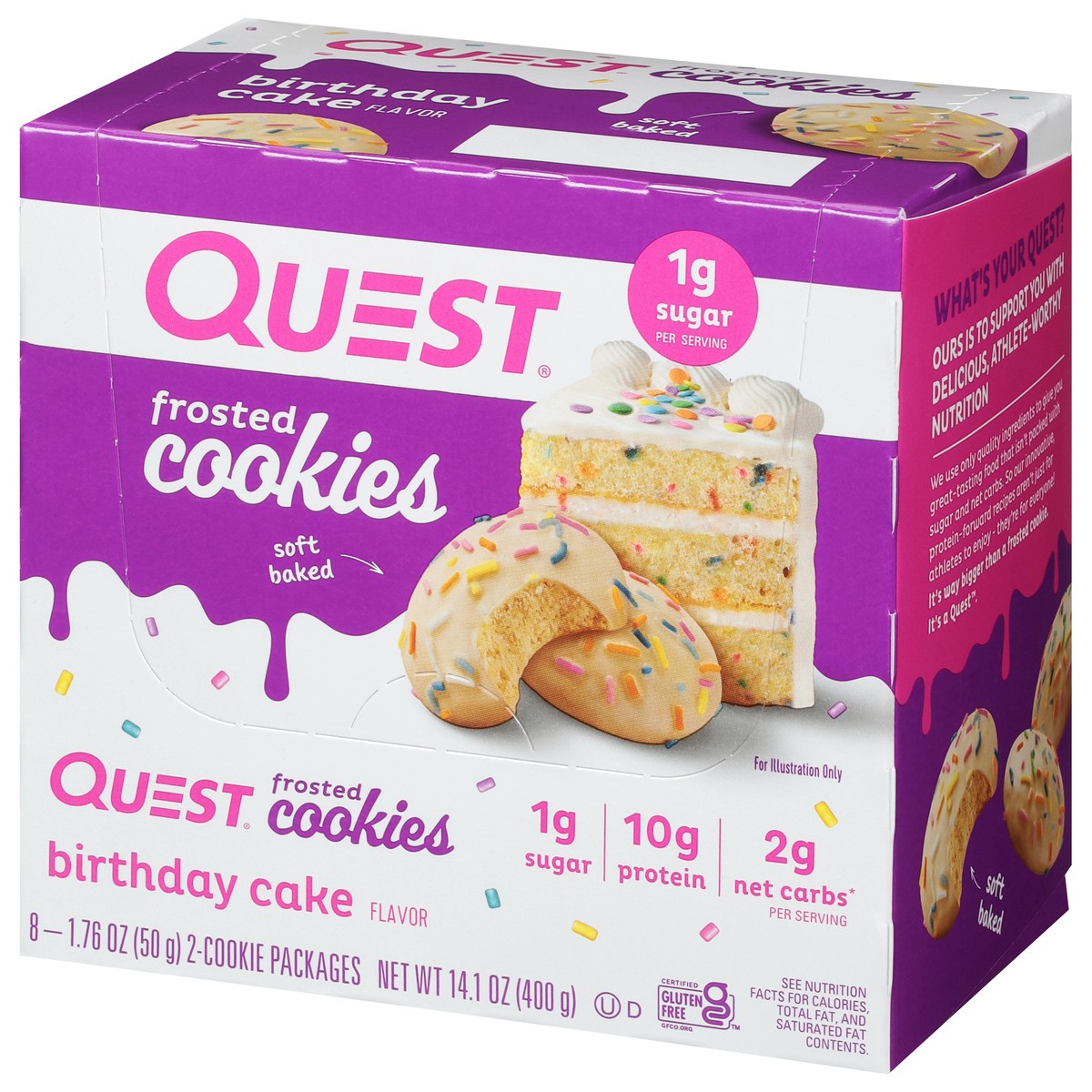 slide 6 of 9, Quest Cookies, Frosted, Birthday Cake Flavor, 14.1 oz