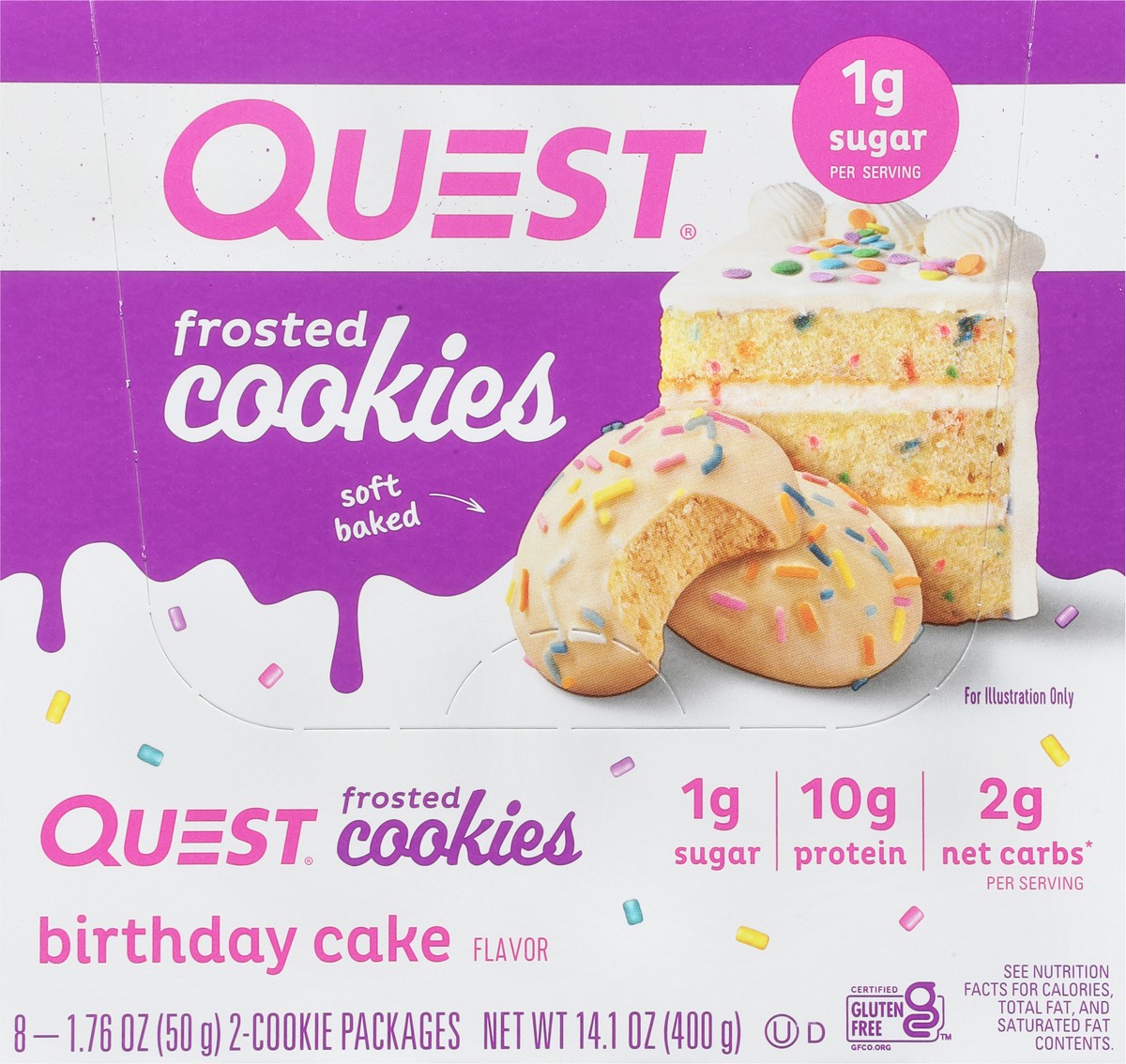 slide 4 of 9, Quest Cookies, Frosted, Birthday Cake Flavor, 14.1 oz