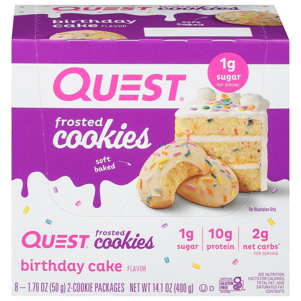 slide 1 of 9, Quest Cookies, Frosted, Birthday Cake Flavor, 14.1 oz