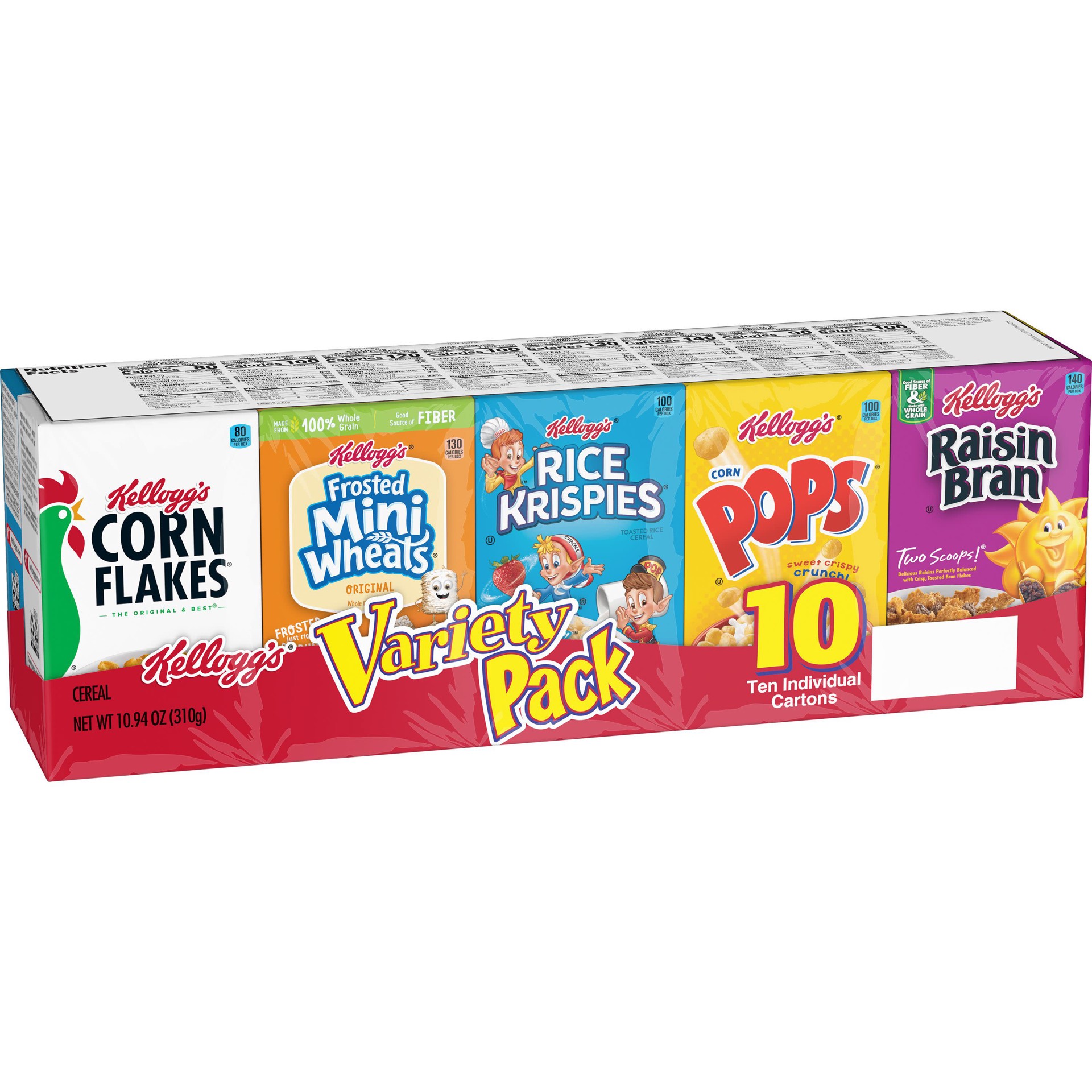 slide 1 of 5, Kellogg's Cold Breakfast Cereal, Single Serve, Variety Pack, 10.94oz Tray, 10 Boxes, 10.94 oz