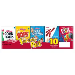 Kellogg''s Cold Breakfast Cereal, Single Serve, Variety Pack, 10.94oz Tray (10 Boxes)