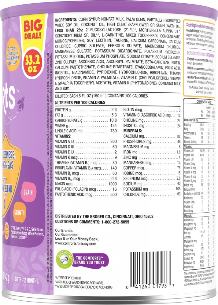 slide 4 of 4, Comforts Gentle Premium Milk Based Infant Formula, 33.2 oz