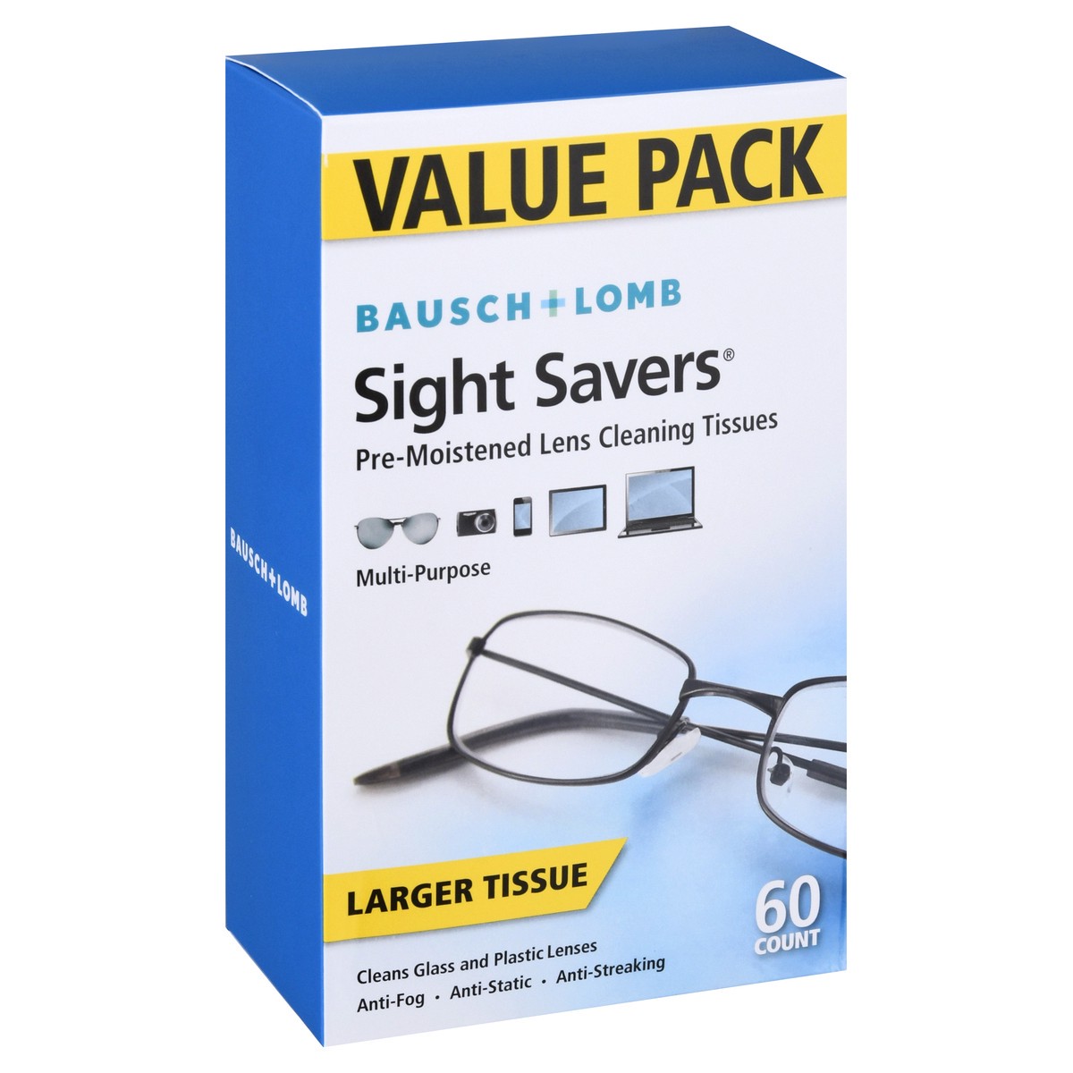 slide 2 of 9, Bausch + Lomb Sight Savers Value Pack Larger Pre-Moistened Lens Cleaning Tissues 60 ea, 60 ct