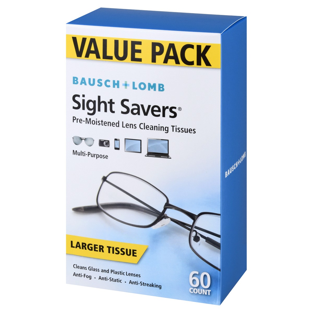 slide 3 of 9, Bausch + Lomb Sight Savers Value Pack Larger Pre-Moistened Lens Cleaning Tissues 60 ea, 60 ct