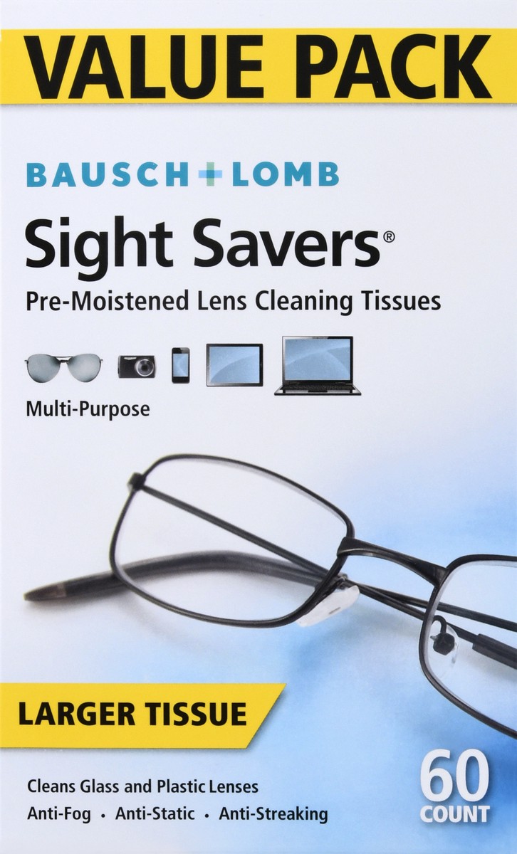 slide 6 of 9, Bausch + Lomb Sight Savers Value Pack Larger Pre-Moistened Lens Cleaning Tissues 60 ea, 60 ct