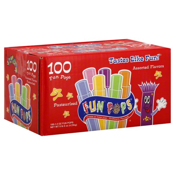slide 1 of 1, Fun Pops Assorted Flavor Freezer Pops, 100 ct