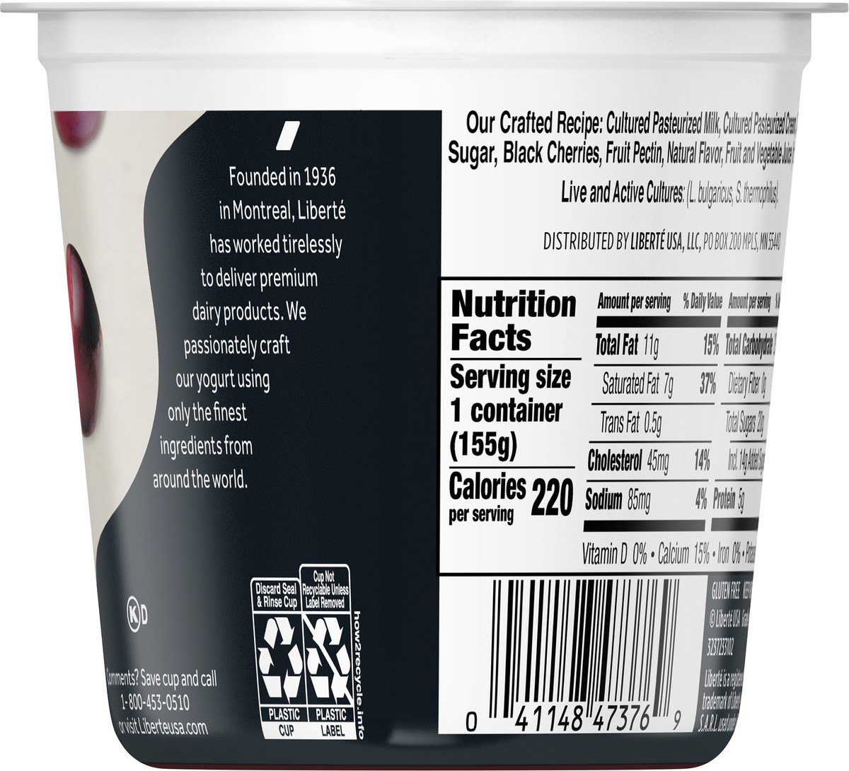 slide 5 of 9, Liberté Yogurt, Black Cherry Whole Milk Yogurt, 5.5 oz, 5.5 oz