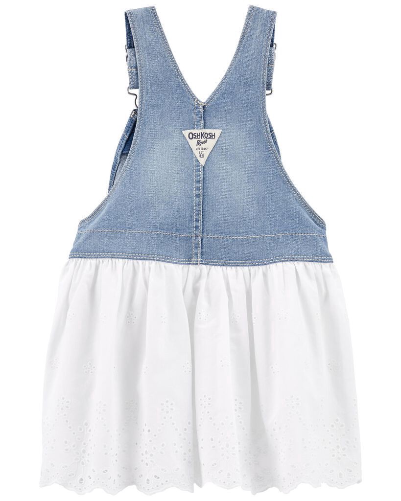 slide 3 of 3, Oshkosh Toddler Denim Eyelet Jumper Dress Blue/White 5T, 1 ct