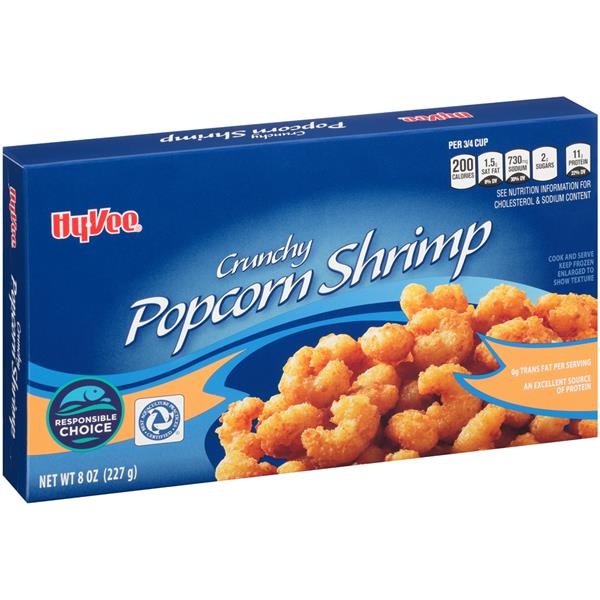 slide 1 of 1, Hy-Vee Breaded Popcorn Shrimp, 8 oz