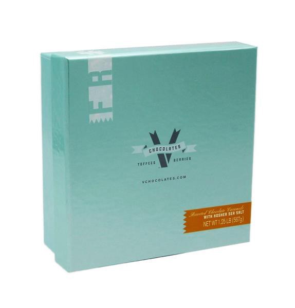 slide 1 of 1, Hy-Vee V Chocolates Assorted Chocolate Caramels With Kosher Sea Salt 32Ct, 32 ct; 1.25 lb