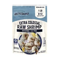 Arctic Shores Extra Colossal Frozen Raw Shrimp, 8/12, Deveined, EZ Peel, 16 oz