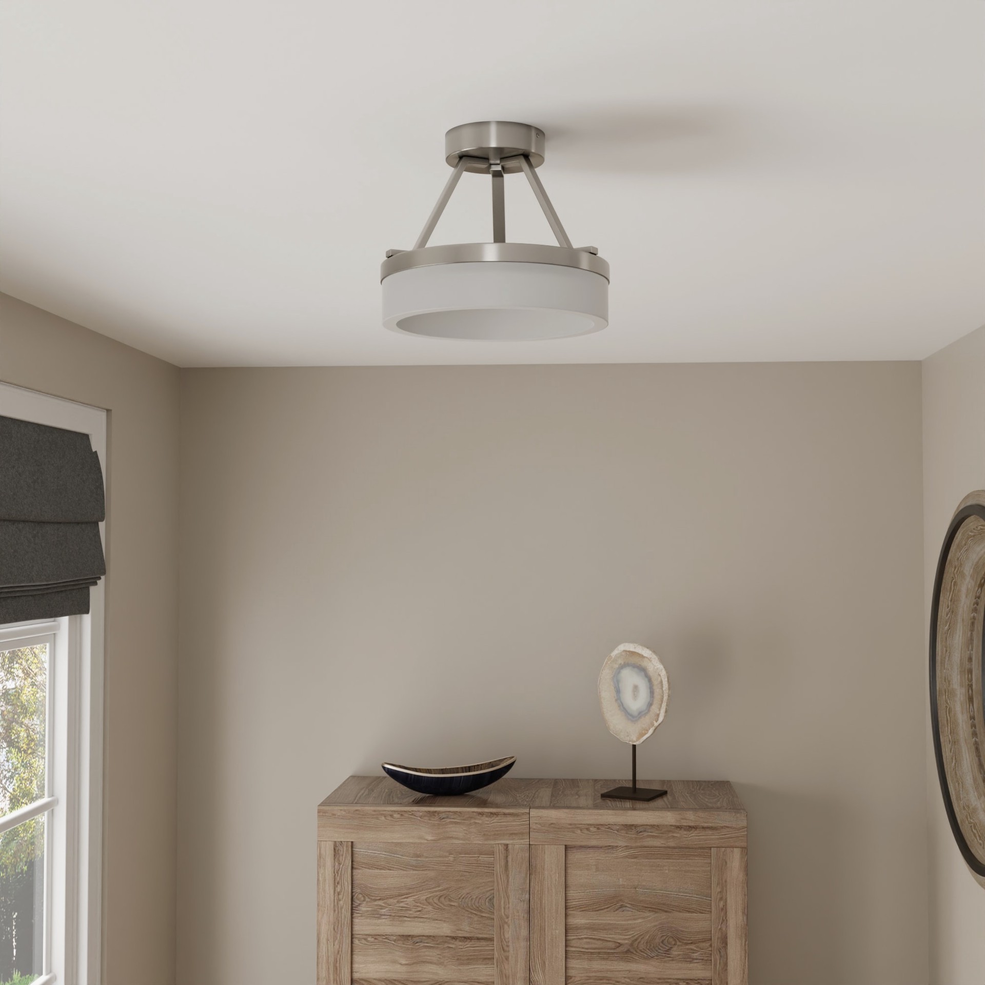 slide 4 of 6, Origin 21 Lynnpark 1 -Light 11.95-in Brushed Nickel Integrated LED Semi Flush Mount Light, 1 ct